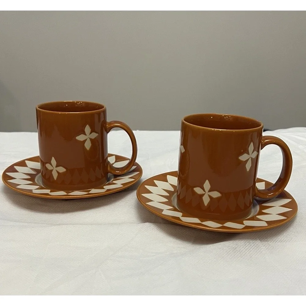 Vtg Pottery Barn Dune Persimmon Cup Mug  Saucer Coffee Tea MCM Boho Replacement